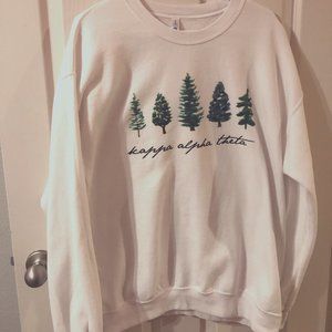 oversized white fraternity crew neck with trees